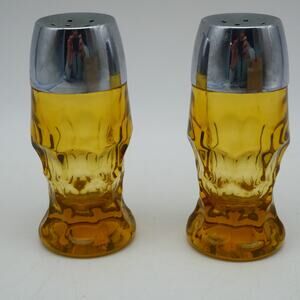 Vintage Anchor Hocking Georgian Amber Gold Glass Salt and Pepper Shakers
